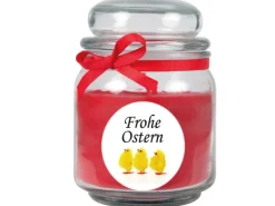 New HS Candle Duftkerze & Glas Frohe Ostern Bonbon Ø9 cm Rose Küken