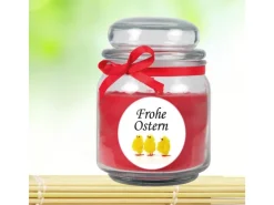 New HS Candle Duftkerze & Glas Frohe Ostern Bonbon Ø9 cm Rose Küken