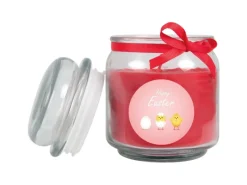 HS Candle Duftkerze & Glas Ostern Rot Bonbon 70h Küken