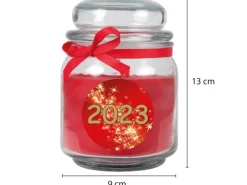 HS Candle Duftkerze & Glas Neujahr Rot Bonbon 70h