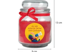 New HS Candle Duftkerze & Glas Karneval Rot Bonbon 70h