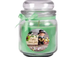 New HS Candle Duftkerze & Glas Neujahr Grün Bonbon 70h