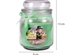New HS Candle Duftkerze & Glas Neujahr Grün Bonbon 70h