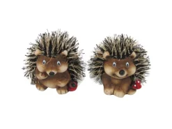 Outlet Igel aus Keramik mit Stoff 6-7 cm Braun-Rot