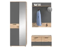 Inn.Furn Garderoben-Set Eiche Grau 3-teilig 175 cm mit Soft-Close Tomaso