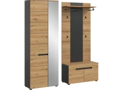 Inn.Furn Garderoben-Set 3-teilig in Eiche und Grau 160 cm Cooper