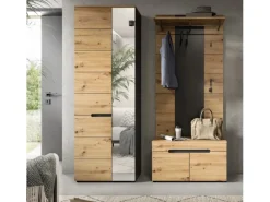 Inn.Furn Garderoben-Set 3-teilig in Eiche und Grau 160 cm Cooper