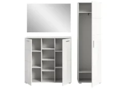 Best Inn.Furn Garderoben-Set 3-teilig Weiß Hochglanz 180 cm mit 13 Fächern Grazie