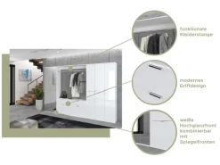 Inn.Furn Garderoben-Set 4-teilig Weiß Hochglanz 243 cm mit Spiegel SystemX