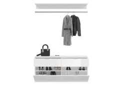 Inn.Furn Garderoben-Set 4-teilig Weiß Hochglanz 243 cm mit Spiegel SystemX