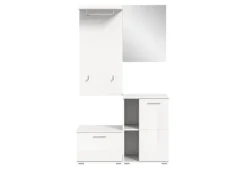 Inn.Furn Garderoben-Set 4-teilig Weiß Hochglanz 110 cm Grazie