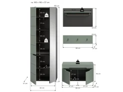Clearance Inn.Furn Garderoben-Set 4-teilig in Salbei und Grau 160 cm Cooper
