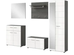 Inn.Furn Garderoben-Set 5-teilig Weiß Hochglanz Grau 250 cm Rumba
