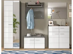 Inn.Furn Garderoben-Set 5-teilig Weiß Hochglanz Grau 250 cm Rumba