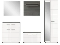 Inn.Furn Garderoben-Set 5-teilig Weiß Hochglanz Grau 250 cm Rumba