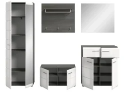 Inn.Furn Garderoben-Set 5-teilig Weiß Hochglanz Grau 250 cm Rumba