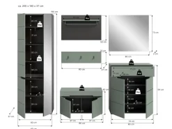 New Inn.Furn Garderoben-Set 6-teilig in Salbei und Grau 255 cm Cooper