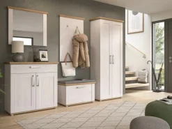 New Inn.Furn Garderoben-Set 5-teilig Weiß Lärche 285 cm Landhaus-Stil Mirano