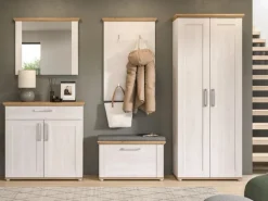 New Inn.Furn Garderoben-Set 5-teilig Weiß Lärche 285 cm Landhaus-Stil Mirano