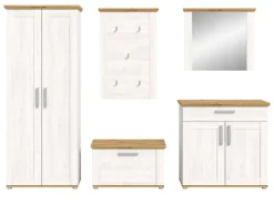 New Inn.Furn Garderoben-Set 5-teilig Weiß Lärche 285 cm Landhaus-Stil Mirano