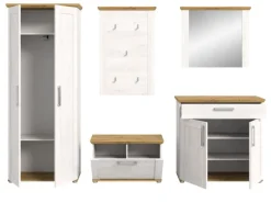 New Inn.Furn Garderoben-Set 5-teilig Weiß Lärche 285 cm Landhaus-Stil Mirano
