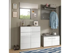 Inn.Furn Garderoben-Set 4-teilig Weiß Hochglanz Grau 175 cm Rumba