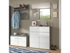 Inn.Furn Garderoben-Set 4-teilig Weiß Hochglanz Grau 175 cm Rumba