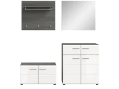 Inn.Furn Garderoben-Set 4-teilig Weiß Hochglanz Grau 175 cm Rumba