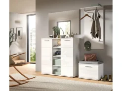 Inn.Furn Garderoben-Set 2-teilig Weiß Hochglanz 110 cm mit 10 Fächern Grazie