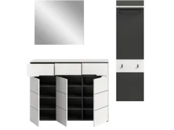 Hot Inn.Furn Garderoben-Set 3-teilig in Weiß und Grau 180 cm Cooper