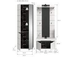 Discount Inn.Furn Garderoben-Set 3-teilig in Weiß und Grau 160 cm Cooper