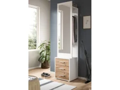 Inn.Furn Kompaktgarderobe in Weiß und Eiche 45 x 190 cm Pallas