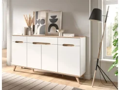 Inn.Furn Sideboard Weiß Eiche 185 cm mit Soft-Close-Funktion Hygge