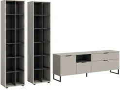 Inn.Furn Wohnwand in Kaschmir und Schwarz 305 cm mit Soft-Close Morena