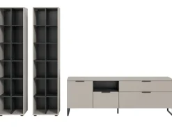 Inn.Furn Wohnwand in Kaschmir und Schwarz 305 cm mit Soft-Close Morena