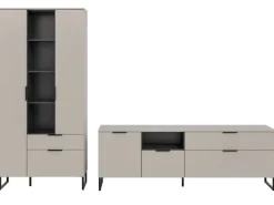 Sale Inn.Furn Wohnwand in Kaschmir und Schwarz 290 cm mit Soft-Close Morena