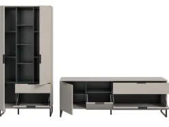 Sale Inn.Furn Wohnwand in Kaschmir und Schwarz 290 cm mit Soft-Close Morena