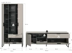 Sale Inn.Furn Wohnwand in Kaschmir und Schwarz 290 cm mit Soft-Close Morena