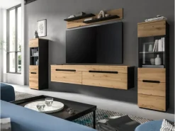 New Inn.Furn Wohnwand in Eiche und Grau 272 cm Cooper