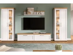 Inn.Furn Wohnwand in Weiß Lärche Landhaus 4-teilig 316 cm Mirano