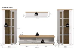 Inn.Furn Wohnwand in Weiß Lärche Landhaus 4-teilig 316 cm Mirano