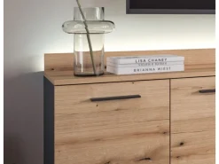 Hot Inn.Furn Wohnwand 3-teilig Grau Evoke Eiche 247 cm mit Soft-Close Elian