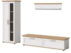 Inn.Furn Wohnwand 3-teilig in Weiß Lärche Landhaus 240 cm Mirano