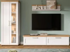 Inn.Furn Wohnwand 3-teilig in Weiß Lärche Landhaus 240 cm Mirano