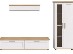 Inn.Furn Wohnwand 3-teilig in Weiß Lärche Landhaus 240 cm Mirano