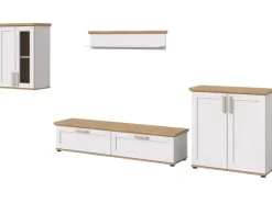 Inn.Furn Wohnwand 4-teilig in Weiß Lärche Landhaus 336 cm Mirano