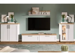 Inn.Furn Wohnwand 4-teilig in Weiß Lärche Landhaus 336 cm Mirano