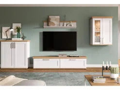 Inn.Furn Wohnwand 4-teilig in Weiß Lärche Landhaus 336 cm Mirano