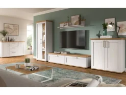 Best Inn.Furn Wohnwand 3-teilig in Weiß Lärche Landhaus 260 cm Mirano