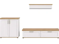 Best Inn.Furn Wohnwand 3-teilig in Weiß Lärche Landhaus 260 cm Mirano